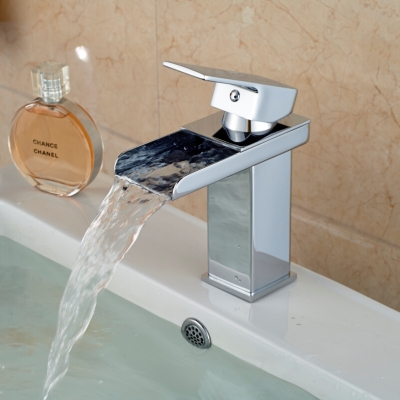 waterfall bathroom sink faucet chrome brass & cold water tap deck mounted torneira para pia de banheiro [chrome-1567]