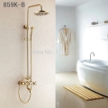 whole and retail promotion luxury gold brass shower faucet rain shower head +tub faucet+hand shower hj-859k-b