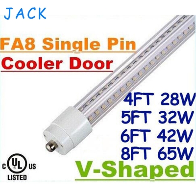 x100 v-shaped 4ft 5ft 6ft 8ft t8 tubes lights cooler door led tubes single pin fa8 28w 32w 42w 65w cold white ac 85-265v