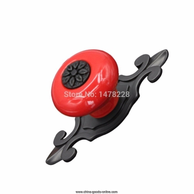1 pair red ceramic door drawer cupboard handle pull knobs black zine alloy base b2c shop