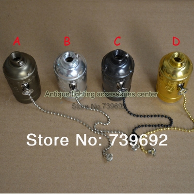 (10pcs/lot) vintage aluminum lamp holder zipper switch e26/e27 screw aluminum lamp holder brass/golden/silver/ black color