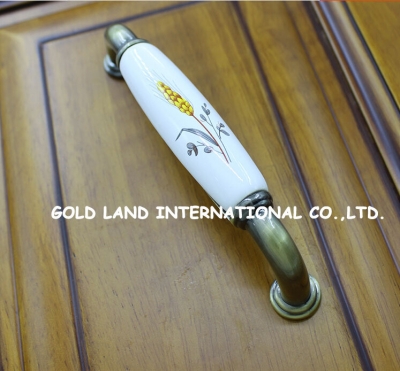 128mm rural wheat barley printed the antique bronze handle ambry cupboard door handle ceramic pull dual hole drawer handle