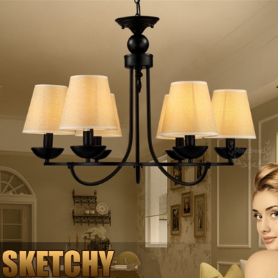 2015 american retro simple iron chandelier european creative pastoral country chandelier with fabric lampshades