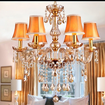 2015 new fashion in russian european luxury modern led k9 crystal golden chandelier with leather lampshades mq1538