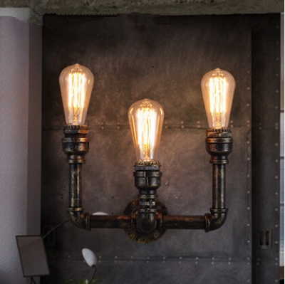 3 lights metal water pipe rh loft industrial vintage wall lamp simple bedside light fixtures for cafe bar home indoor lighting