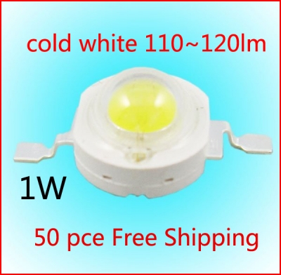 50pcs 1w high power led source cold white 5800-6500k 350ma dc3.00-3.5v 110-120lm lamp beads factory whole