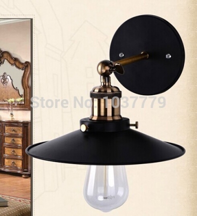 5pcs/lot e27 vintage brass holder black iron shade wall lamps [iron-shade-wall-lamp-4048]