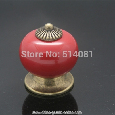 5pcs red ceramic door cabinets cupboard knobs handles pull drawer