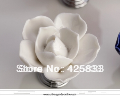 6pcs white rose handles cabine ceramic knobs baby flower kitchen knobs handles dresser closet kids bedroom furniture promotion [Door knobs|pulls-2318]