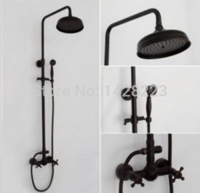 bathroom oil rubbed bronze 8" rainfall shower faucet sets + telephone hand shower wall mounted [oil-rubbed-bronze-6684]