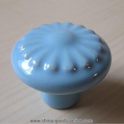 blue ceramic drawer cabinet knob handle 35mm skyblue relief porcelain dresser cupboard furniture decoration knob pull handle [Door knobs|pulls-2345]
