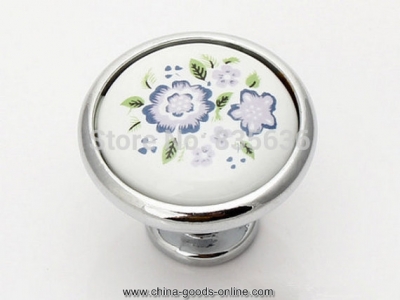 ceramic kitchen cabinet pullsround knobs white silver blue blossom / dresser drawer pull handles knob a [Door knobs|pulls-1012]