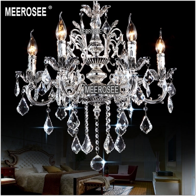 classic 6 arms silver clear crystal chandelier light fixture crystal lustre hanging lamp for foyer lobby md8861 l6 d580mm h600mm [crystal-chandelier-zinc-alloy-2303]