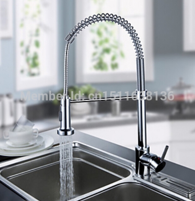 deck mounted chrome brass kitchen faucet pull down dual spouts kitchen sink mixer tap chrome finished [chrome-1446]