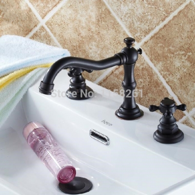 deck-mounted widespread black antique brass 3 pcs bathroom faucet lavatory basin sink mixer tap sy-057r [3-pcs-basin-faucet-93]