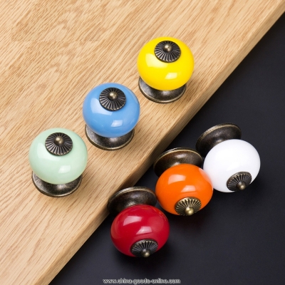 dia 34mm ceramic handle cabinet door pull colorful knobs drawer locker cupboard handles pull vintage retro style [Door knobs|pulls-1979]