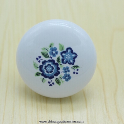 diameter 38mm white ceramic kichen cabinet knobs,bule flower ceramic drawer dresser wardrobe furniture handles pulls knobs tc17