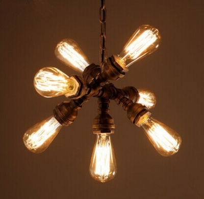 e27*7,loft style creative ly converted waterpipe vintage pendant lamp,bulb included,for study restaurant bar home lightings [edison-loft-pendant-lights-1822]
