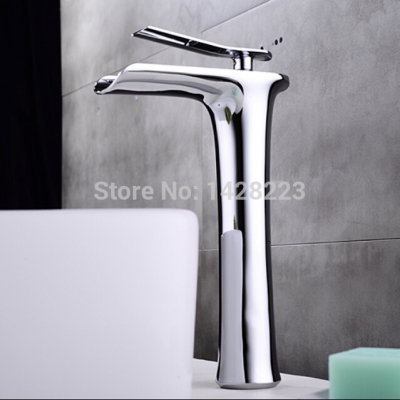 elegant brass waterfall basin sink faucet deck mount countertop bathroom vessel sink mixer tap [chrome-1495]