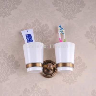 euro luxury european style antique copper toothbrush tumber&cup holder with 2cups wall mounted bath product hj-1303f
