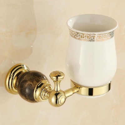 golden jade porcelain cup & tumbler holders brass wall mounted toothbrush cup holder bathroom accessories hy-32b
