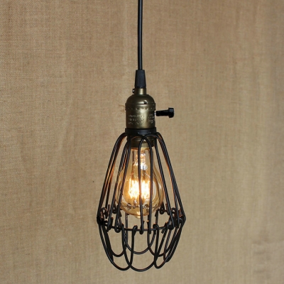 loft industrial retro single head iron cage pendant light for living room bedroom ceiling room bar ac 90-260v