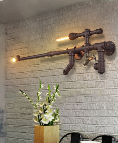 loft style american country personality rust iron water pipe wall lamp bedroom aisle balcony restaurant wall light