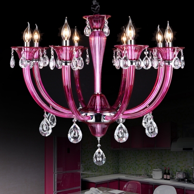 modern simple style glass chandelier lighting fixtures rose red crystal chandeliers for living room bedroom kitchen restaurant [chandelier-pendant-lights-3413]