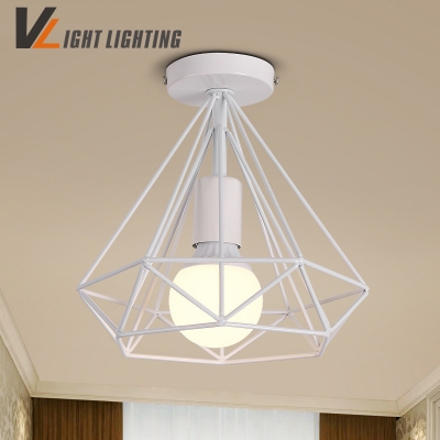modern white/back birdcage ceiling lights iron minimalist retro ceiling lamp loft pyramid lamp metal cage with led bulb [ceiling-light-3203]