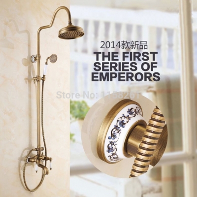 new arrival antique brass finish bathroom rainfall shower durable brass construction faucet set home decoration mixer tap 9137 [antique-finish-shower-set-577]