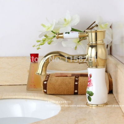 new fashion brass bathroom basin faucet single handle with ceramic body and handle/ mixer torneira banheiro q-13 [golden-bathroom-faucet-3466]