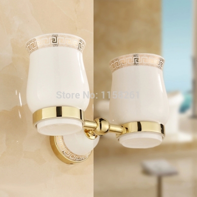 new modern accessories luxury european style golden copper toothbrush tumbler&cup holder wall mount bath product 5603
