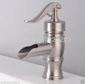 nickel brushed single handle basin sink faucet deck mounted & cold water waterfall basin mixer tap