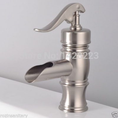 nickel brushed single handle basin sink faucet deck mounted & cold water waterfall basin mixer tap [brushed-nickel-1131]