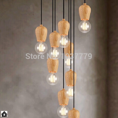one sample of oak wood pendant lamp e27/e26 socket [wood-lamps-8890]