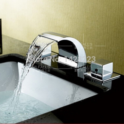 polished chrome dual handles waterfall basin sink mixer taps deck mounted 3 holes bathroom sink basin faucet