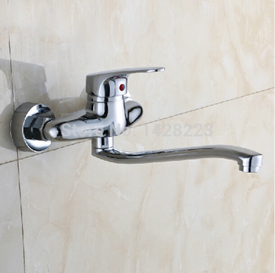 polished chrome single handle wall mounted and cold kitchen faucet brass swivel spout kitchen mixer taps [chrome-1459]