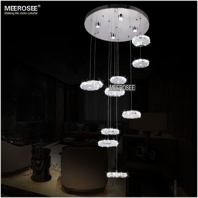 round led crystal ceiling light fixture crystal ring lustre de sala led lamp for stairs staircase hallway, lobby md2337 [led-pendant-light-5382]