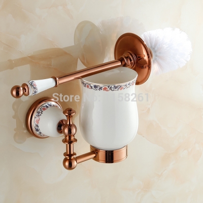 solid brass toilet brush holder rose gold finished ceramics cup ceramics base bathroom cup holder wall mounted xl-3313e [toilet-brush-holder-8089]
