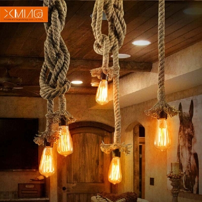 vintage industrial loft pendant lights fixture hemp rope retro e27 holder wicker pendant lights for dining room diy lamp