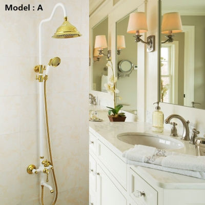 whole and retail classic golden brass shower faucet w/ mixer shower tap spout & handle shower lx-2038 [gold-finish-shower-set-3184]