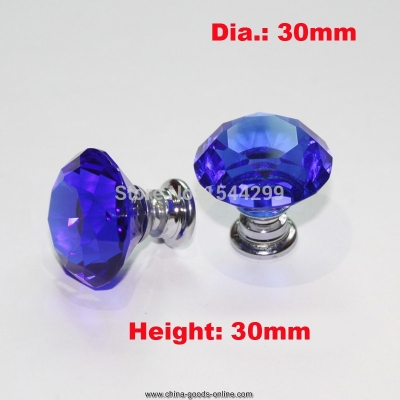 10pcs blue k9 diamond cabinet crystal knobs door handles zinc alloy base (blue crystal diamond) 30mm