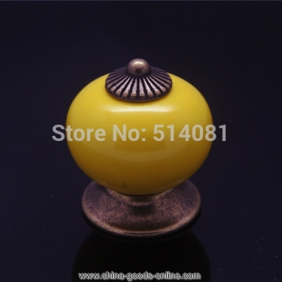 10pcs yellow pearl ceramic door cabinets cupboard knobs handles pull drawer [Door knobs|pulls-1802]