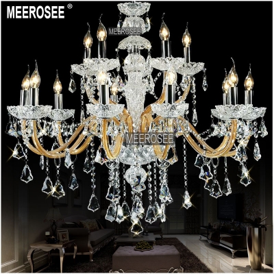 15 lights large crystal chandelier lamp elegant hanging light with beads cristal lusters for foyer, meeting room, bedroom md8533 [crystal-chandelier-glass-2114]