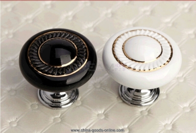 36mm double ring round black white antique ceramic ceramic handles and knobs round drawer wardrobe cupboard door handle