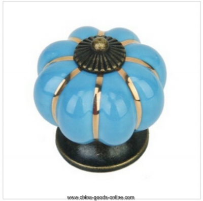 3pcs blue antique pumpkin ceramic drawer cupboard door pull kitchen handle knobs