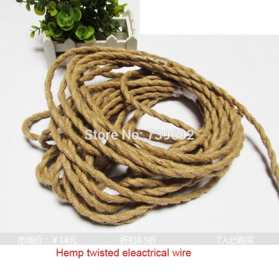 5m/lot loft flaxen twisted braided electrical wire 2*0.75mm hemp cover for pendant lights,wall lamp for showcase,bar,clothshop