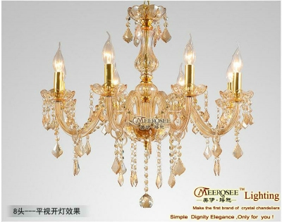 8 lamps home lighting amber crystal candle chandelier vintage lighting fixture for living room cristal lustre mds01 [crystal-chandelier-glass-2120]
