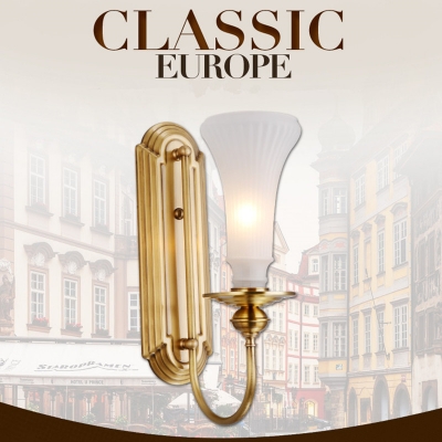 85-260v european luxury copper led wall lamp horn frosted glass shades wall lamp