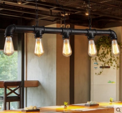 america retro water pipe pendant light fixtures with 5 edison lights loft industrial vintage lamp hanglamp wrount iron [edison-loft-pendant-lights-2275]